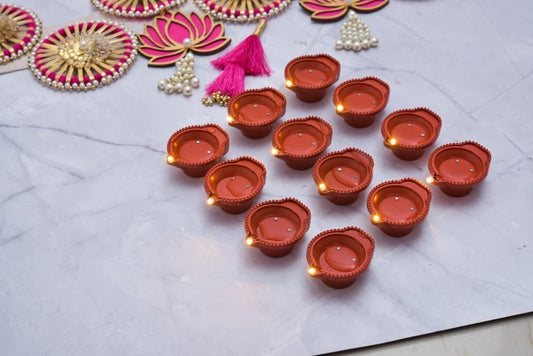 Water Sensor LED Diyas for Diwali - Flameless Plastic Diya with Ambient Lights (Pack of 6, 12, 18, 24)